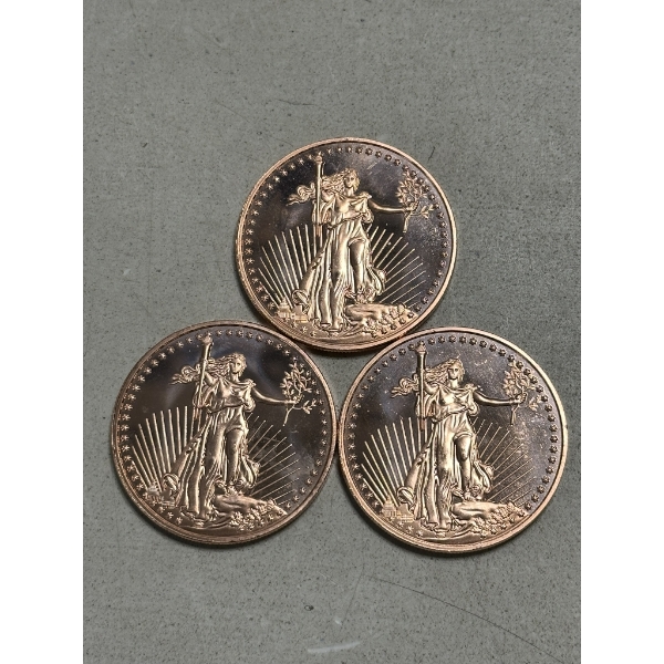 Three Standing Liberty 1 AVDP oz .999 Copper Rounds