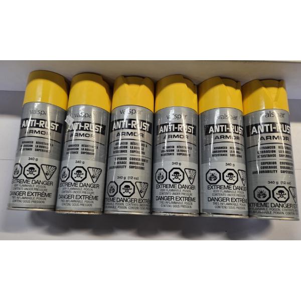 Six Brand New 11OZ Yellow Anti-Rust Valspar Armor Spray Paint Cans 