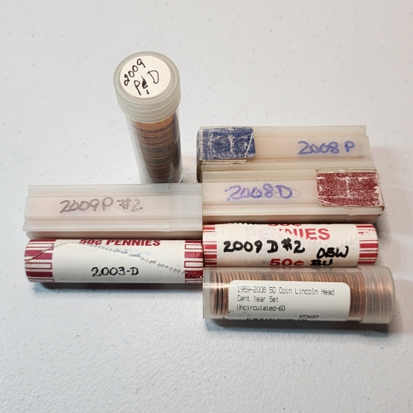 Seven Rolls of Assorted Years United States Cents: Tubes and Bankrolls - Face Value: $3.50