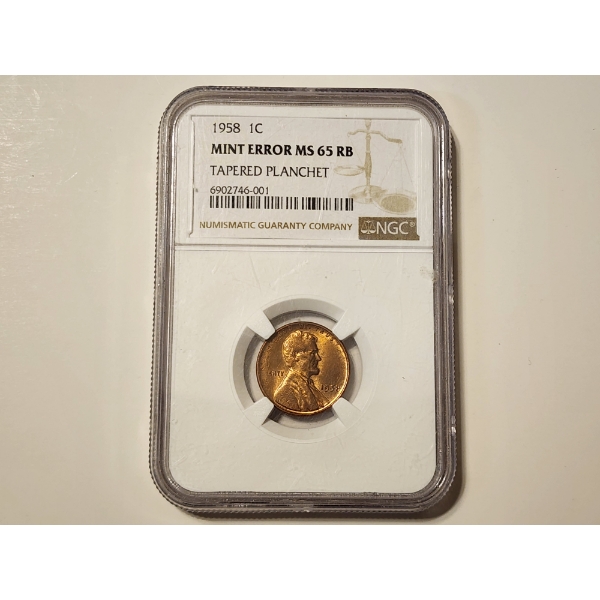 1968 Lincoln Wheat Cent NGC MS 65 RB Mint Error Tapered Planchet