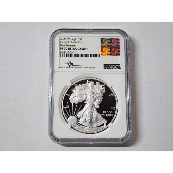 2021-W American Silver Heraldic Eagle T-1 - 1 oz .999 Fine Silver - NGC PF 70 ULTRA CAMEO - Signed