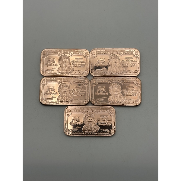 Five Lakota Chief '$5 Silver Certificate' 1 AVDP oz .999 Fine Copper Bar