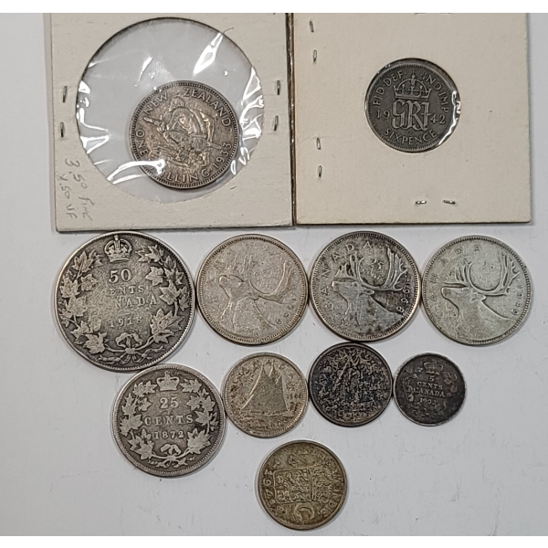 Assorted Silver Foreign Coins - Featuring Canada, New Zealand, Great Britain & More