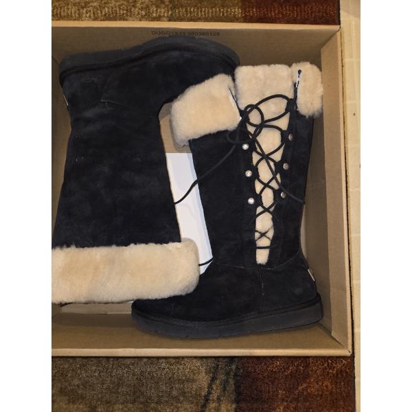  Ugg Australia Black Lace Up Winter Leather & Sheepskin Size 7 Boots