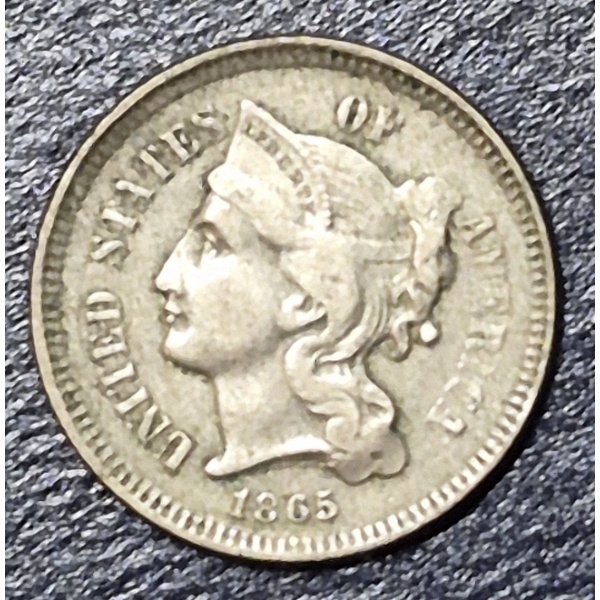 Better Grade 1865 3 Cent Nickel (Silver) - Hard To Find With This Detail - See Pics