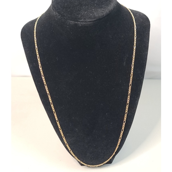 10K Yellow Gold Figaro 24" Link Chain Necklace - Weight: 2.7g