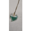 Image 4 : Glass Heart Shaped Pendant Filled With Small Emeralds On Gold Filled Chain - Chain Weight: 1.3g