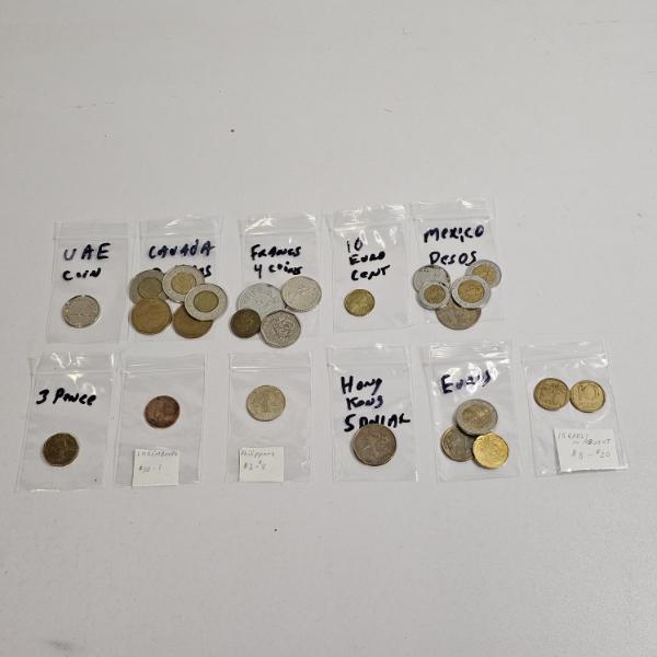 Organized Assortment of Circulated World Coins