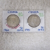 Image 1 : 1951 & 1964 Canada 50 Cents Silver Coins 80% Silver ASW 0.1808 oz Each