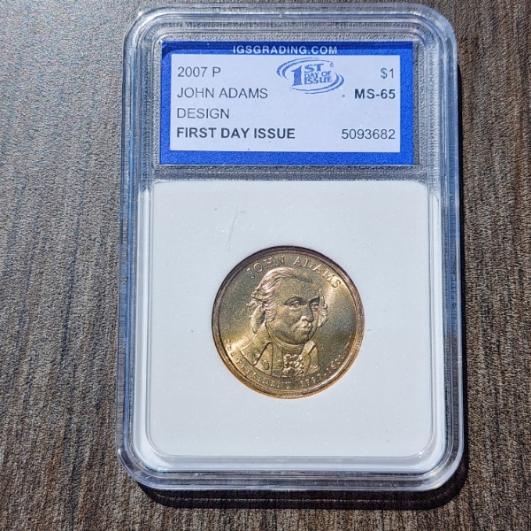 2007 John Adams Presidential $1 Coin FDOI IGS MS 65