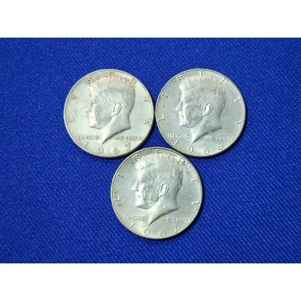 x3 40% Silver Kennedy Half Dollars: 1967, 1966, 1967 Face Value: $1.50