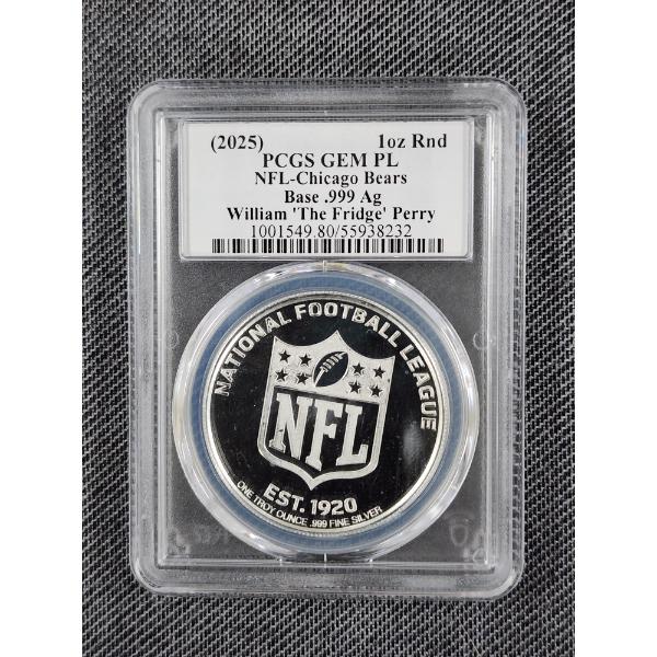 AUTOGRAPHED PCGS GEM PL NFL-Chicago Bears One Troy Ounce .999 Fine Silver Round - The Fridge Signed!