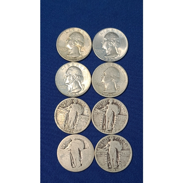 Assorted Years/Mint Marks 90% Silver Standing Liberty & Washington Head Quarters - $2.00