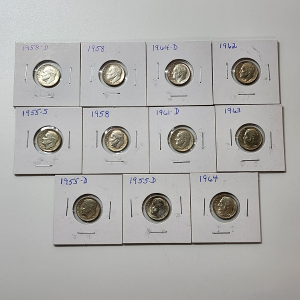 x11 Assorted Years United States 90% Silver Roosevelt Dime - Face Value: $1.10