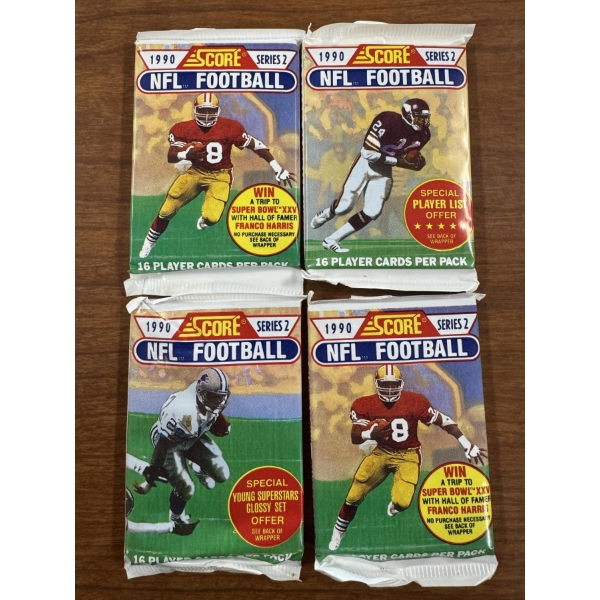 4 - Unopened 1990 Score NFL Football Wax Packs - Mint Condition