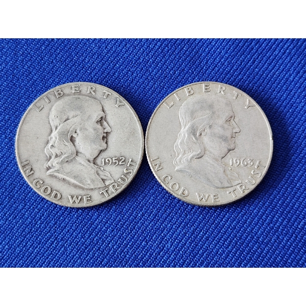 2 - 90% Silver Franklin Half Dollars FV: $1.00