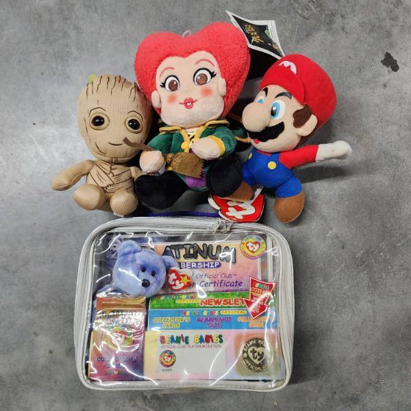 Three Collectible Plushies Ft. Mario, Groot & Hocus Pocus With Beanie Babies Platinum Package