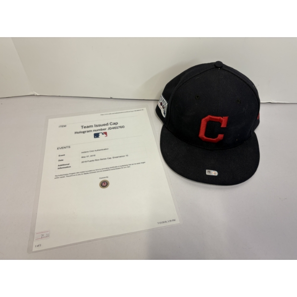 Team Issued Cleveland Indians 2018 Puerto Rico Series Cap with an official MLB Authentication hologr
