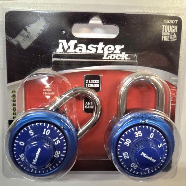  Brand New Blue Master Lock Twin Pack- 2 Locks With One Combination! 