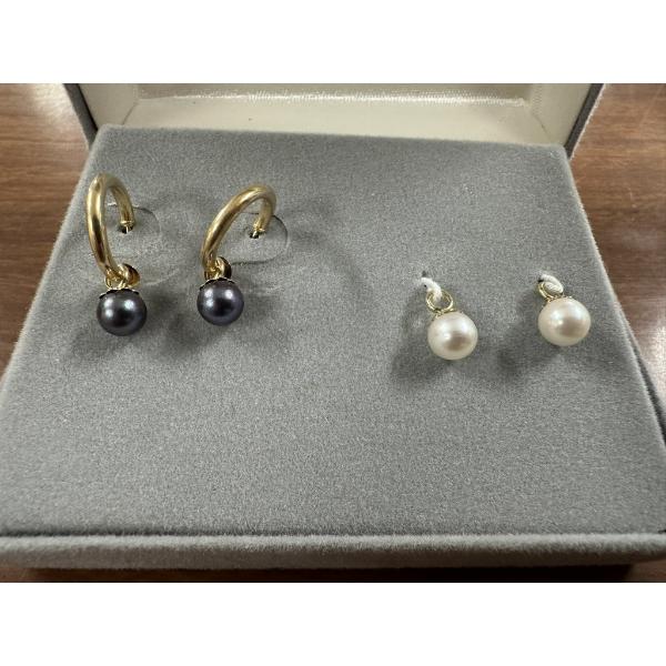 14k Gold Pearl Drop Huggie Earrings Total Weight 2.5g