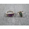 Image 1 : Two Nice Sterling Silver Rings Weighing 6 Grams ~ Ft. One W/ Abalone Shell & One W/ Purple Stones