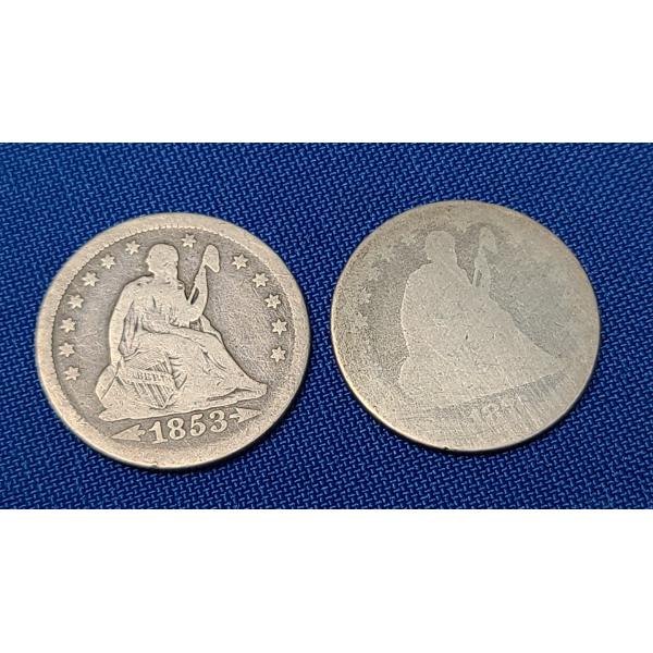 1853 & 1876 90% Silver Liberty Seated Quarter With Arrows - Face Value: $0.50