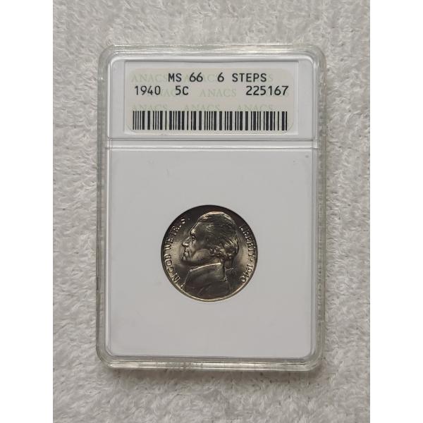 ANACS MS66 Graded 1940 Jefferson Nickel - 6 Steps on Building!