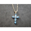 Image 2 : Beautiful 10K Gold Cross 16in Necklace with Blue Stones Total Weight 2.0g