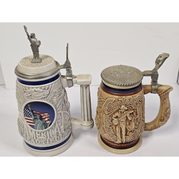Two Vintage Collectible Beer Steins (7.5/10.5" Tall)