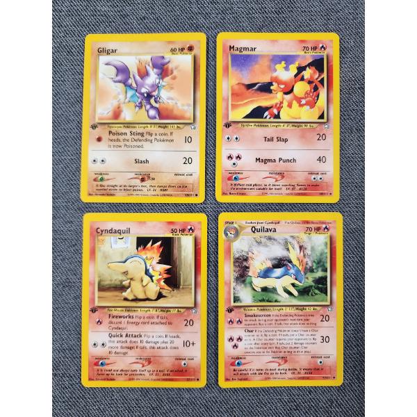 Four Assorted FIRST EDITION Neo Genesis Set Vintage Pokemon Trading Cards 