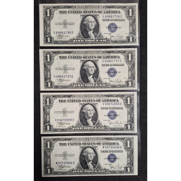 U.S. CURRENCY - RARE QTY 4 - 1935 C -  One Dollar ($1) Blue Seal HG -> UNC  Silver Certificate's