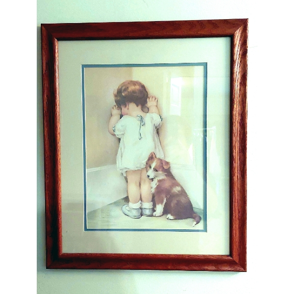 Pouting Child With Puppy Framed Print - Large 18 x 22 Size