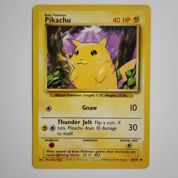 Pikachu 58/102 BASE SET VINTAGE Pokemon Trading Card in Great Condition