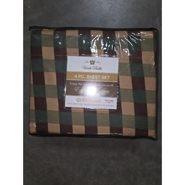 Virah Bella Queen 4 Piece Sheet Set In Green & Brown Plaid