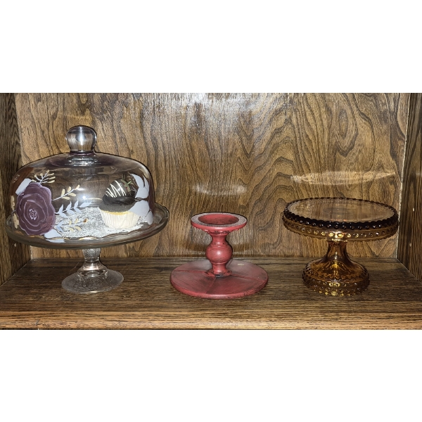 PICKUP IN NORTHFIELD - Contents On Shelf As Shown, Cake Stand Candle Stick & Raised Cake Stand