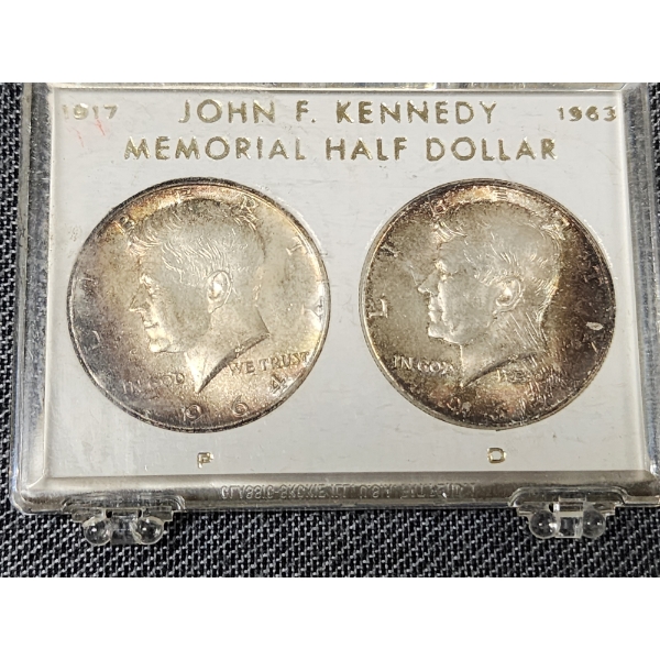 Two 90% Silver United States 1964 Kennedy Half Dollars in Display ~ $1.00 Face Value