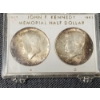 Image 1 : Two 90% Silver United States 1964 Kennedy Half Dollars in Display ~ $1.00 Face Value