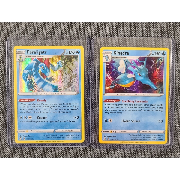 Two Holofoil Pokemon Trading Cards - Feraligatr & Kingdra - Near Mint