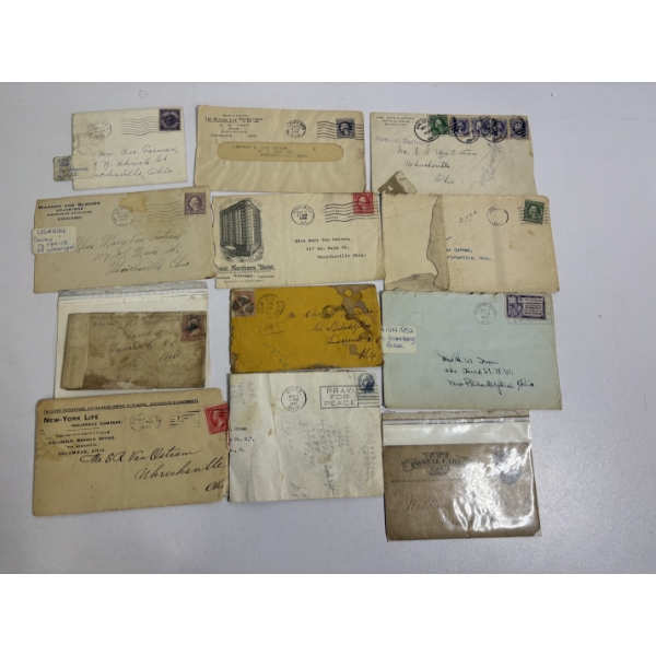 12 Envelopes with Postage - Some with Letters in them - 1946 3c Veterans or WWII - 1952 etc.