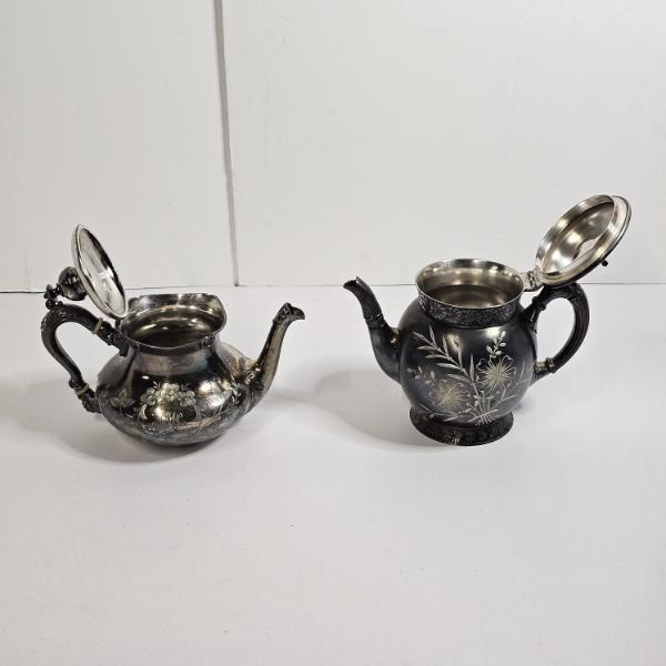 2.8lb Pair of Vintage Silver-Plated Tea Service Pieces