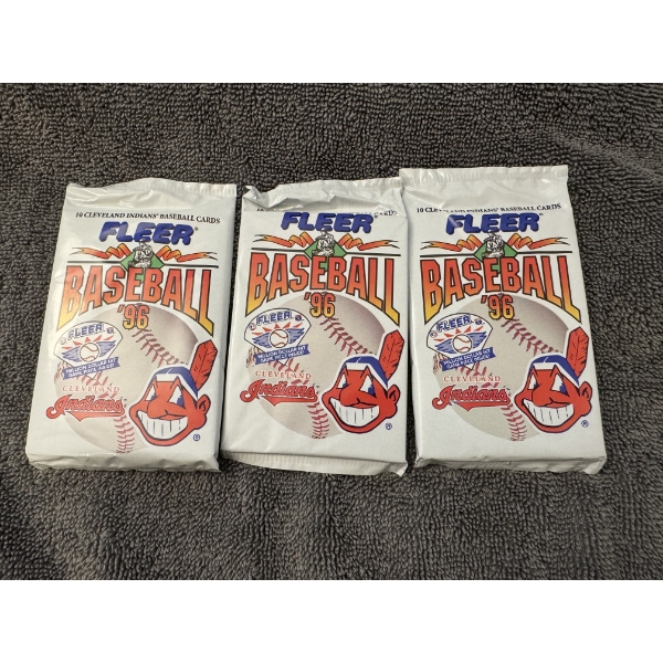 3 - 1996 Fleer Cleveland Indians Baseball Card Wax Packs - 10 Cards Per pack - Mint Condition