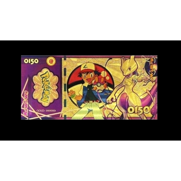 Pure 24k .999 Gold Foil POKEMON "MEWTWO" Note - Mint - NEW SERIES - Processed in Pure GOLD