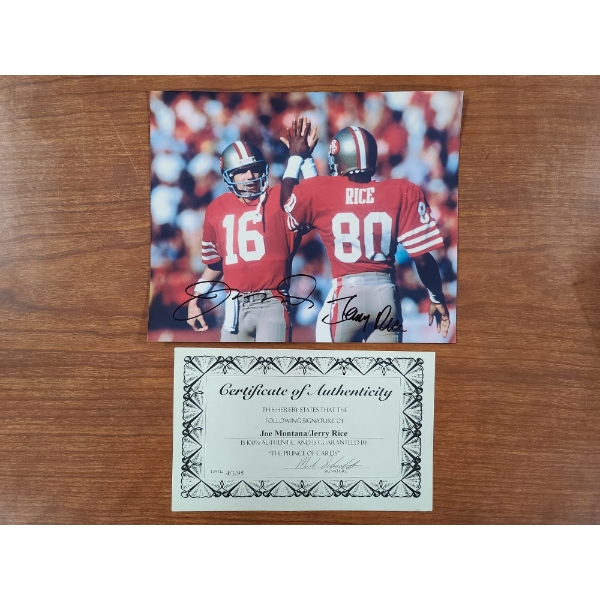 Joe Montana & Jerry Rice Signed Photograph - Certified By "The Prince of Cards"