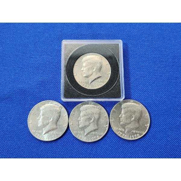x4 1976 Bicentennial Kennedy Half Dollars, One in Nice Holder