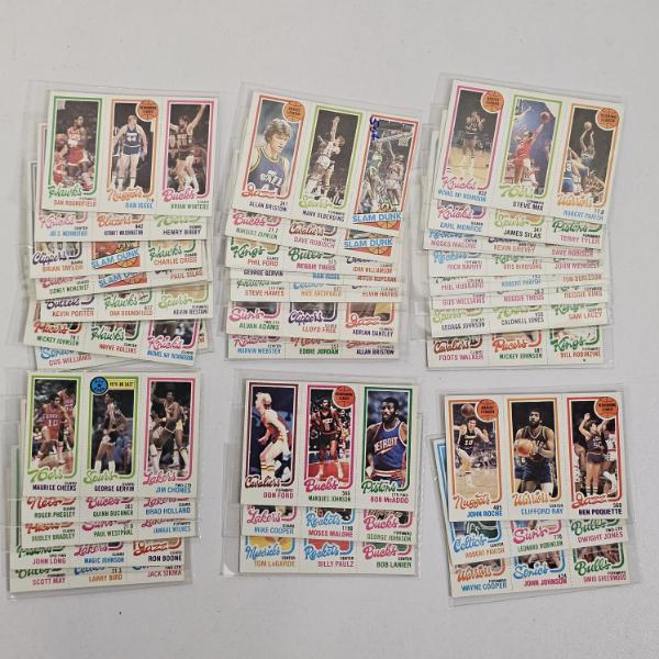 Vintage 1980-81 Topps Basketball Unseparated Three-Panel Trading Cards Collection
