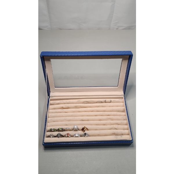10" x 9" Velvet Ring Storage Box With Some Costume Rings Included