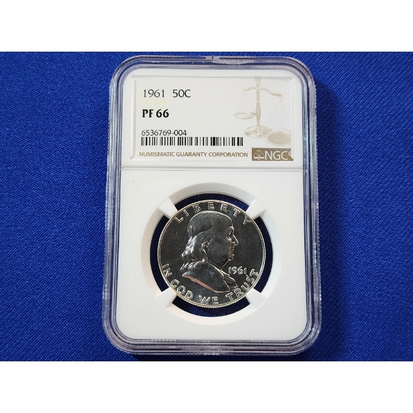 1961 90% Silver Franklin Half Dollar Graded NGC PF 66 