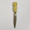 Image 1 : Vintage Mexican Brass Letter Opener ft. Carved Calcite (Mexican Onyx) Aztec Idol Handle, 6.25"