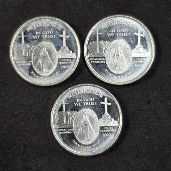 (3) 1/4 Troy Ounce Silver Miracle Medals - 0.75 Troy Ounces Total Weight