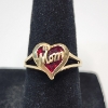 Image 2 : 10K Yellow Gold Heart-Shaped "Mom" Ring with Ruby Red Gemstone - Size 5.5 - Total Weight: 2.0g